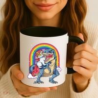 Unicorn Riding T Rex Dinosaur Rainbow Coffee Mug thumb 3