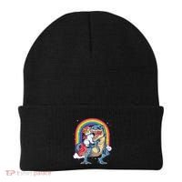Unicorn Riding T Rex Dinosaur Rainbow Beanie thumb 0