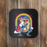 Unicorn Riding T Rex Dinosaur Rainbow Coaster thumb 0