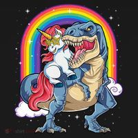 Unicorn Riding T Rex Dinosaur Rainbow Polo thumb 3