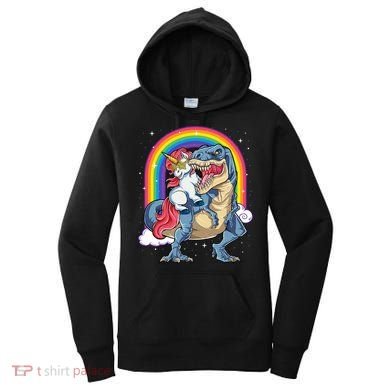 Unicorn Riding T Rex Dinosaur Rainbow Women's Hoodie