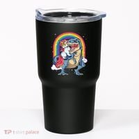 Unicorn Riding T Rex Dinosaur Rainbow Tumbler thumb 0