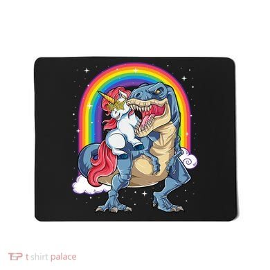 Unicorn Riding T Rex Dinosaur Rainbow Mousepad