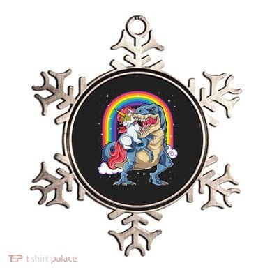 Unicorn Riding T Rex Dinosaur Rainbow Ornament