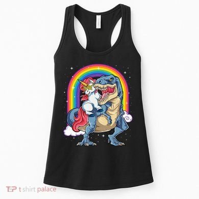 Unicorn Riding T Rex Dinosaur Rainbow Women's Tank Top