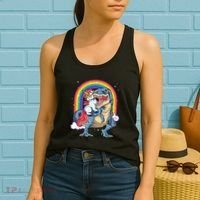 Unicorn Riding T Rex Dinosaur Rainbow Women's Tank Top thumb 2