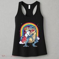 Unicorn Riding T Rex Dinosaur Rainbow Women's Tank Top thumb 3
