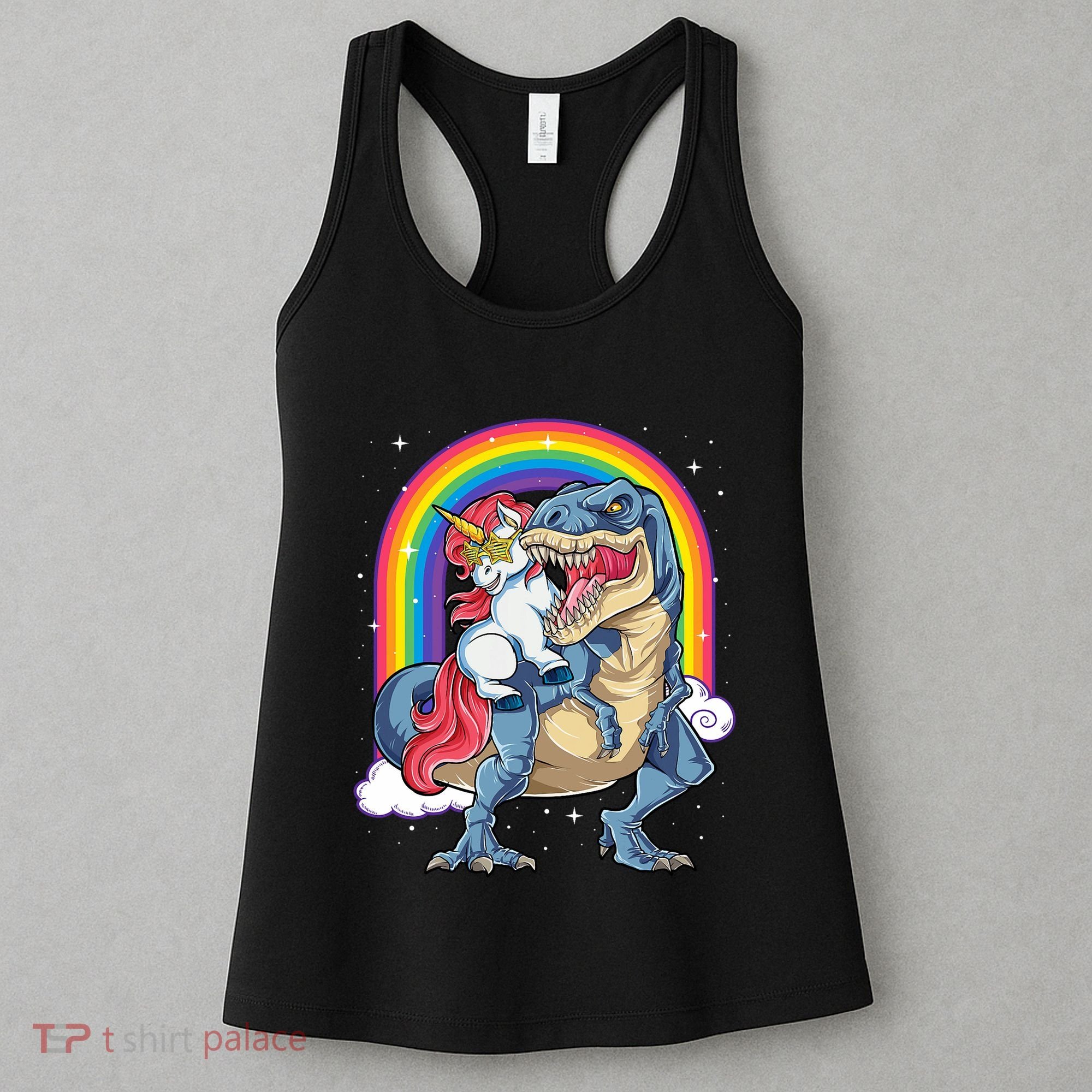 Unicorn Riding T Rex Dinosaur Rainbow Women's Tank Top