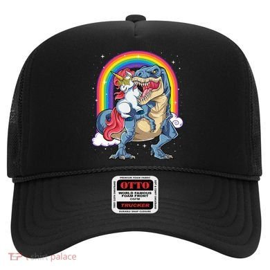 Unicorn Riding T Rex Dinosaur Rainbow Hat