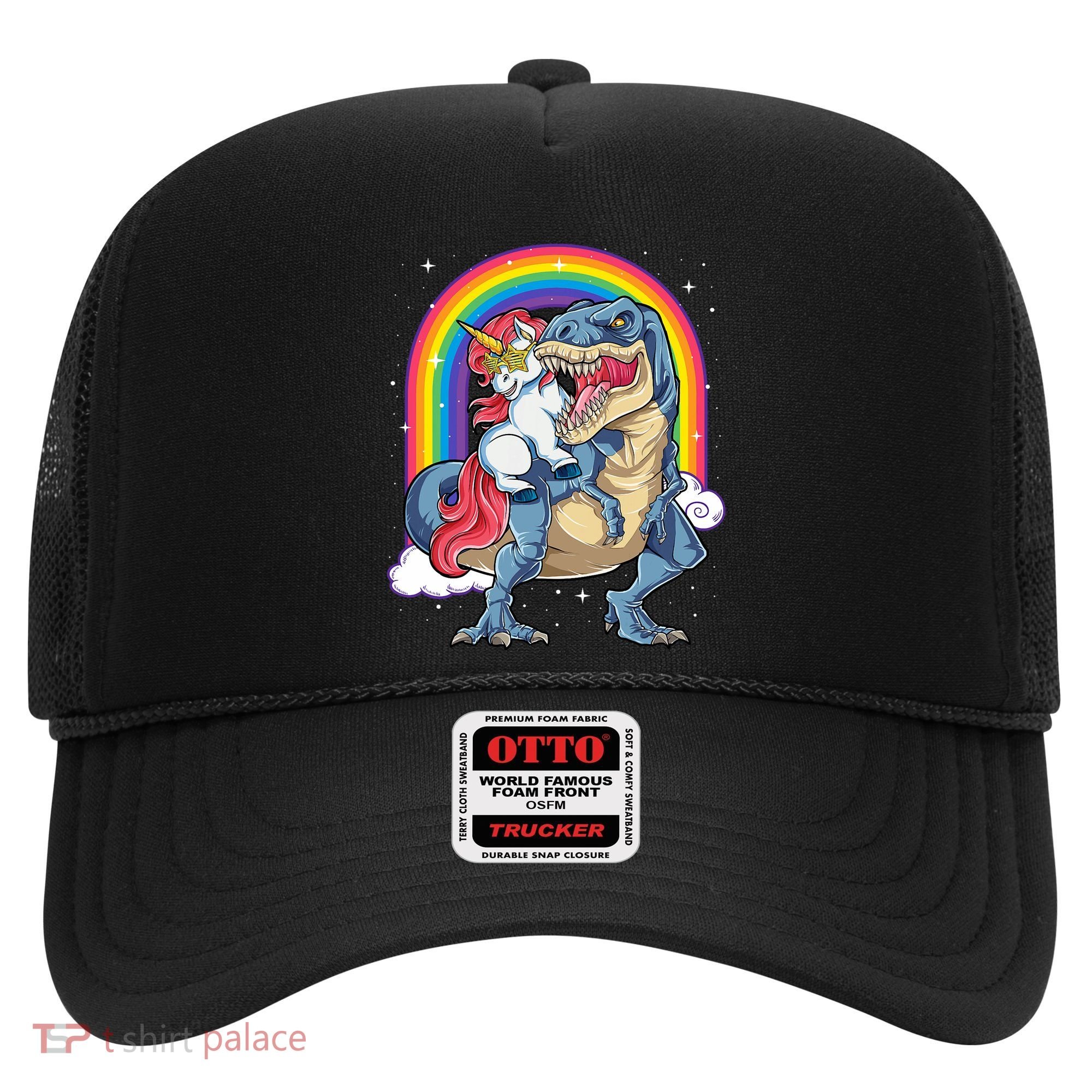 Unicorn Riding T Rex Dinosaur Rainbow Hat