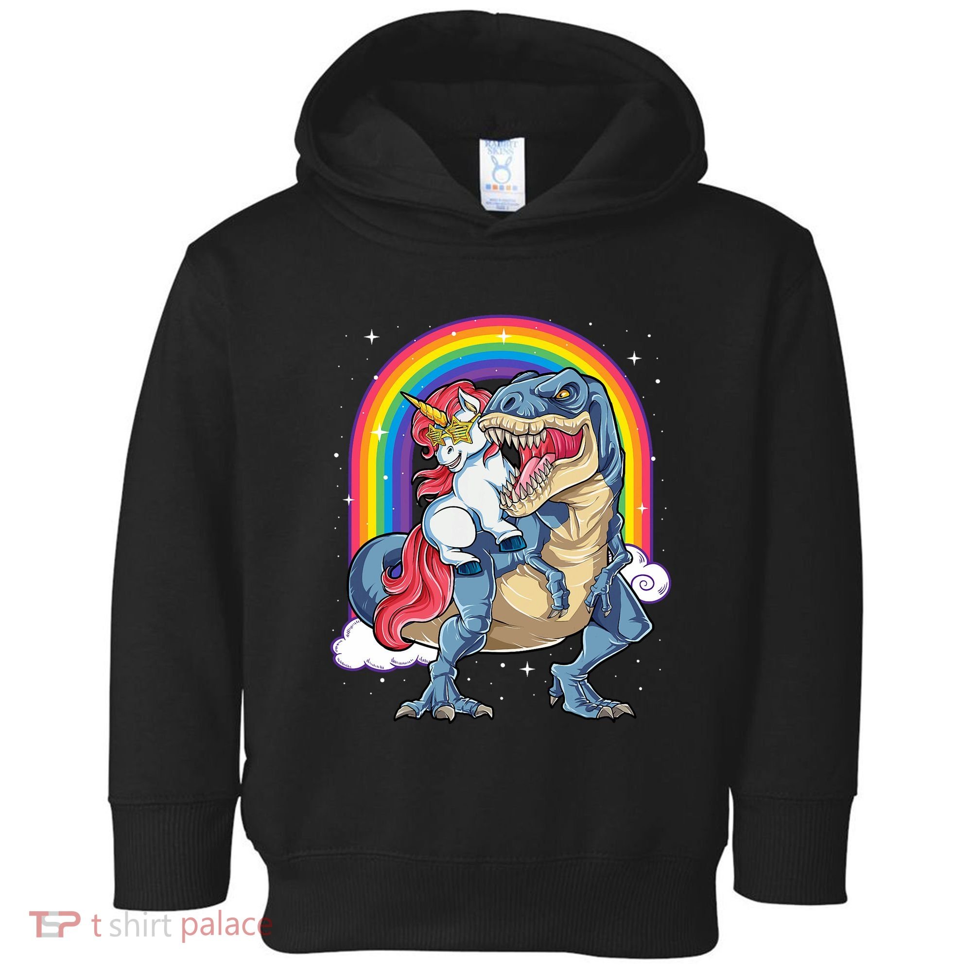 Unicorn Riding T Rex Dinosaur Rainbow Toddler Hoodie