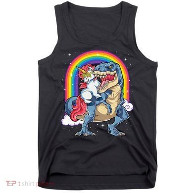 Unicorn Riding T Rex Dinosaur Rainbow Tank Top