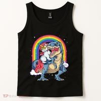 Unicorn Riding T Rex Dinosaur Rainbow Tank Top thumb 2