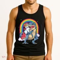 Unicorn Riding T Rex Dinosaur Rainbow Tank Top thumb 3