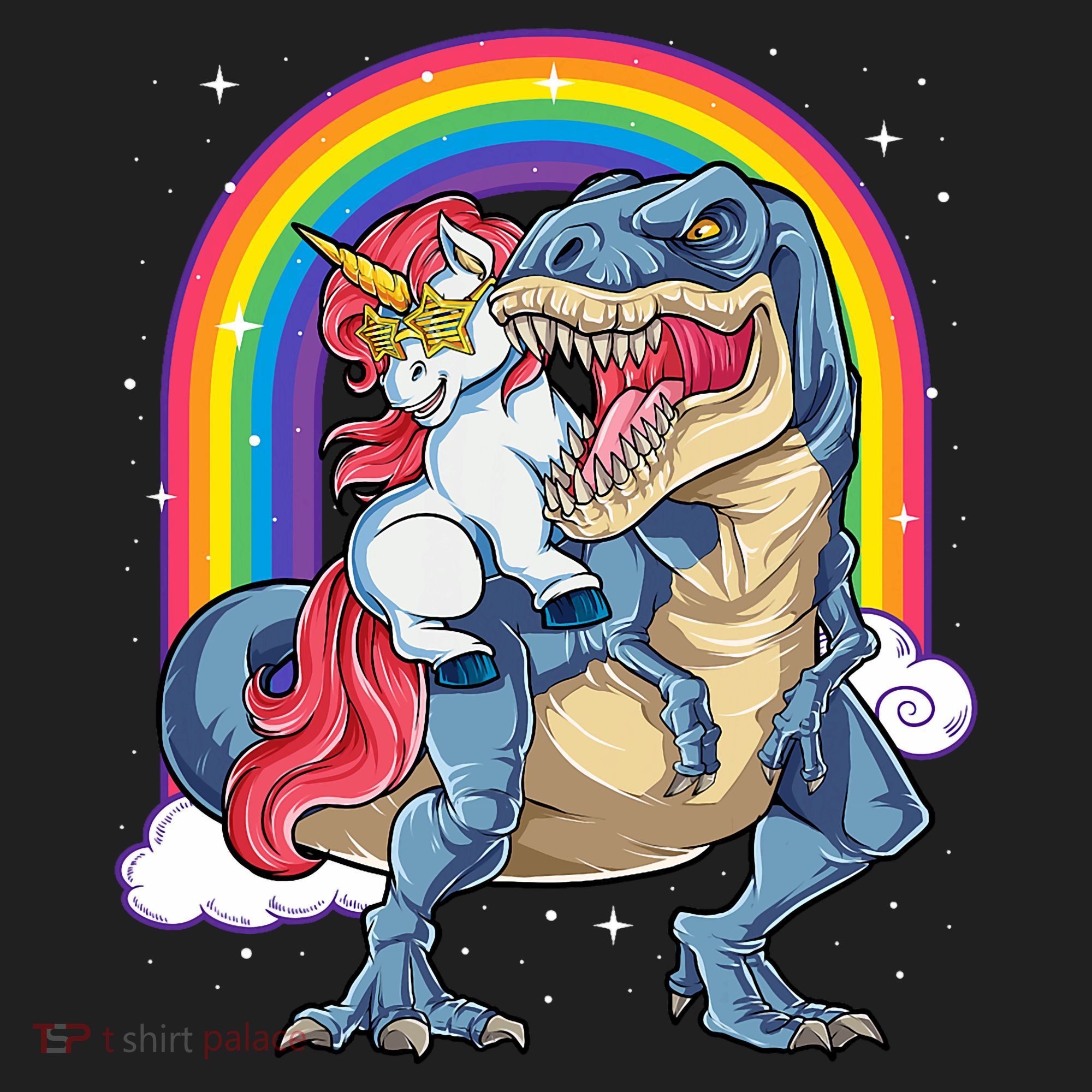 Unicorn Riding T Rex Dinosaur Rainbow Golf Towel