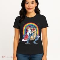 Unicorn Riding T Rex Dinosaur Rainbow Women's T-Shirt thumb 4