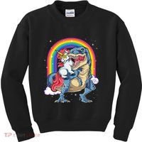 Unicorn Riding T Rex Dinosaur Rainbow Kids Sweatshirt thumb 0