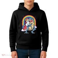 Unicorn Riding T Rex Dinosaur Rainbow Kids Hoodie thumb 4