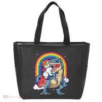Unicorn Riding T Rex Dinosaur Rainbow Tote Bag thumb 0