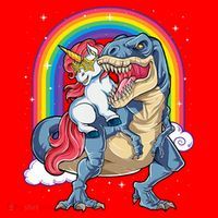 Unicorn Riding T Rex Dinosaur Rainbow Santa Hat thumb 1
