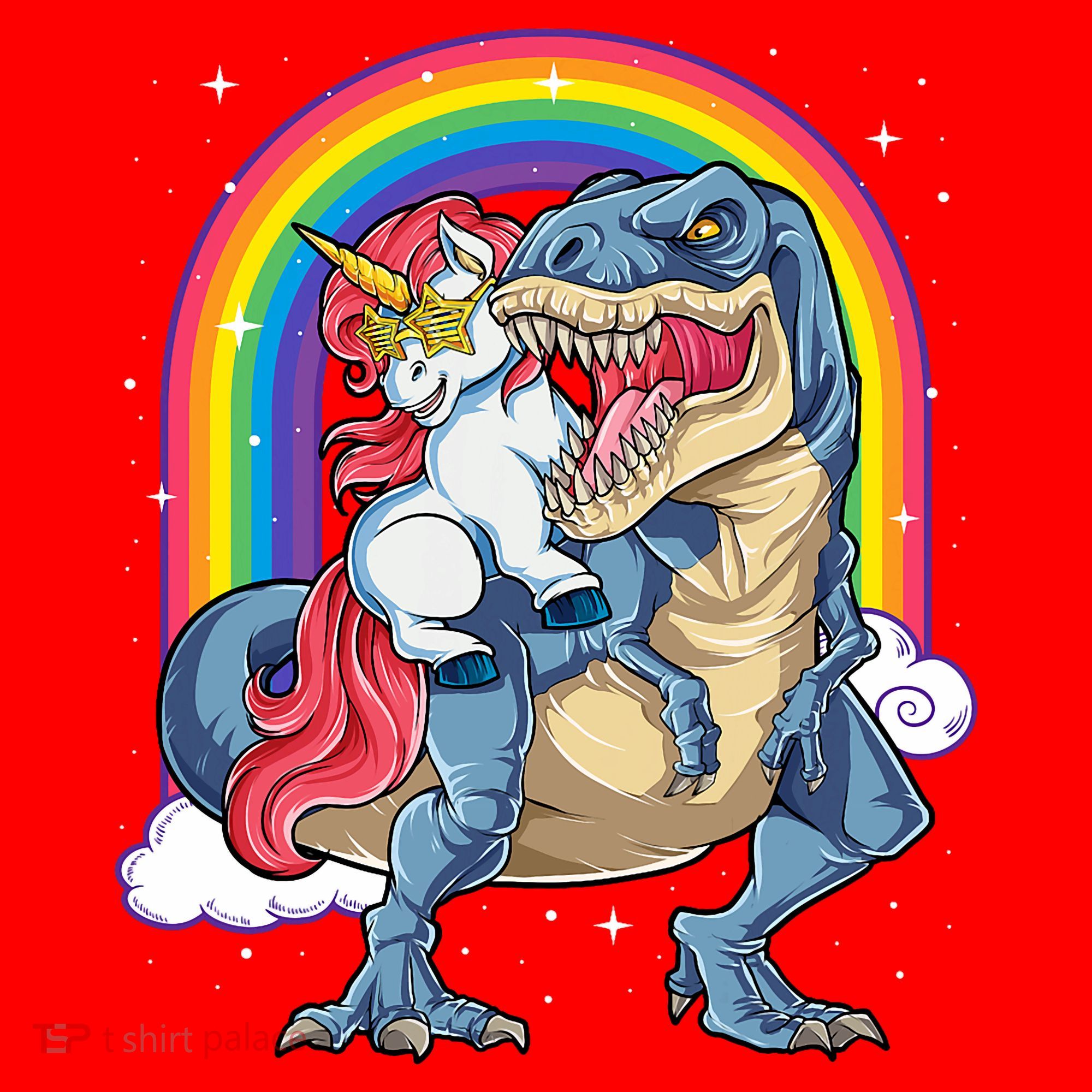 Unicorn Riding T Rex Dinosaur Rainbow Santa Hat