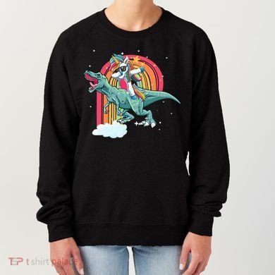 Unicorn Riding T Rex Dinosaur Rainbow Cool Gift Women's Sweatshirt