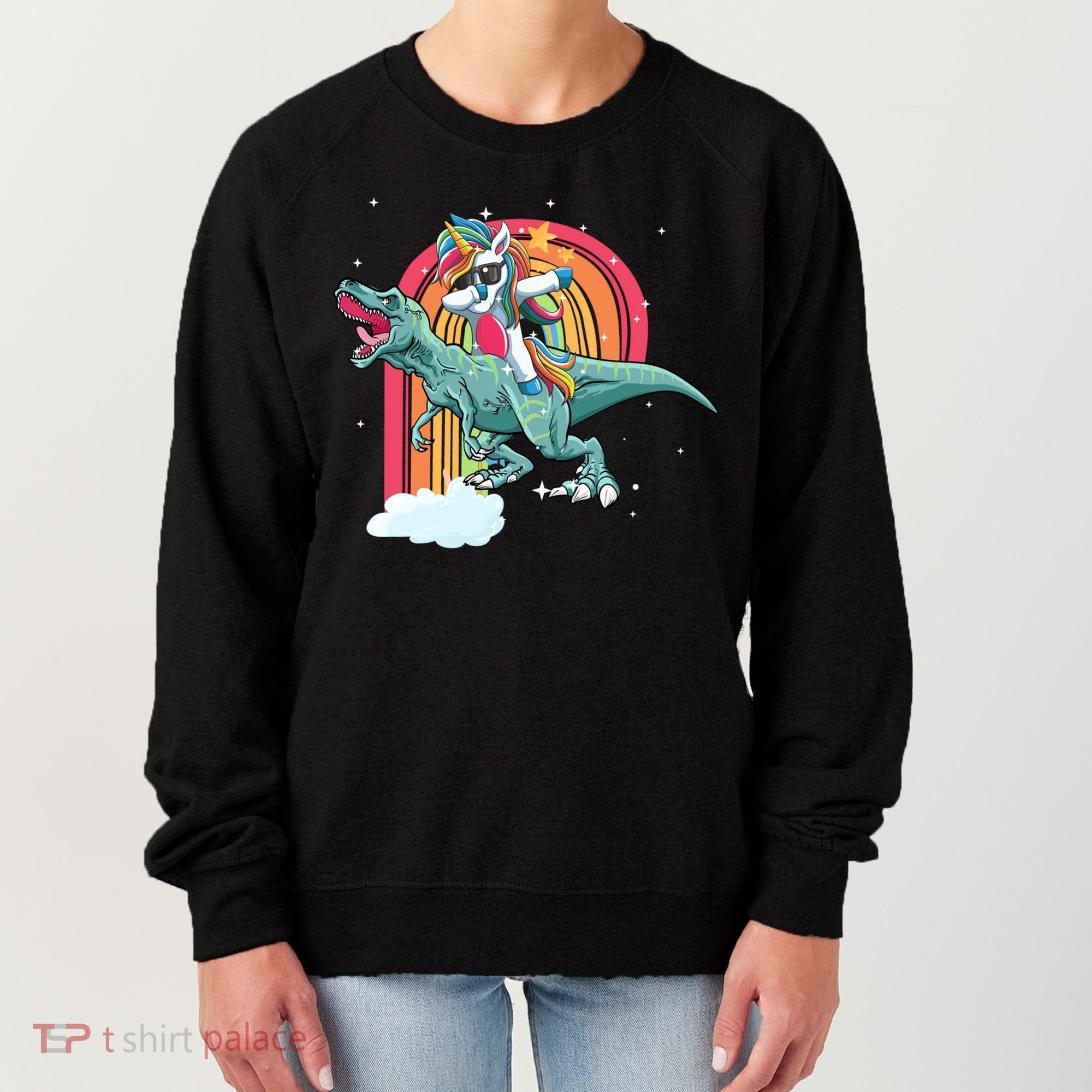 Unicorn Riding T Rex Dinosaur Rainbow Cool Gift Women's Sweatshirt