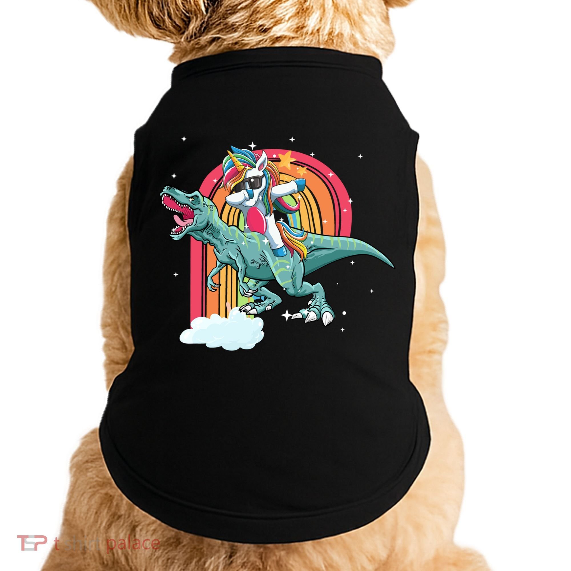Unicorn Riding T Rex Dinosaur Rainbow Cool Gift Doggie Tank