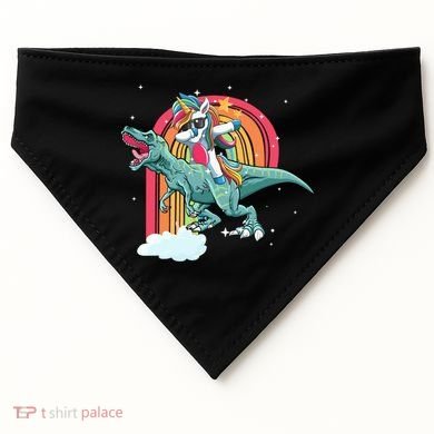 Unicorn Riding T Rex Dinosaur Rainbow Cool Gift USA-Made Doggie Bandana