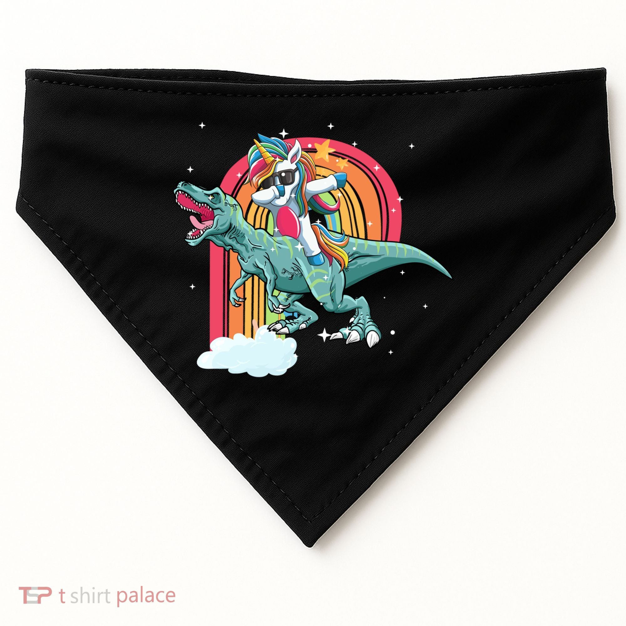 Unicorn Riding T Rex Dinosaur Rainbow Cool Gift USA-Made Doggie Bandana