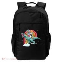 Unicorn Riding T Rex Dinosaur Rainbow Cool Gift Backpack thumb 0