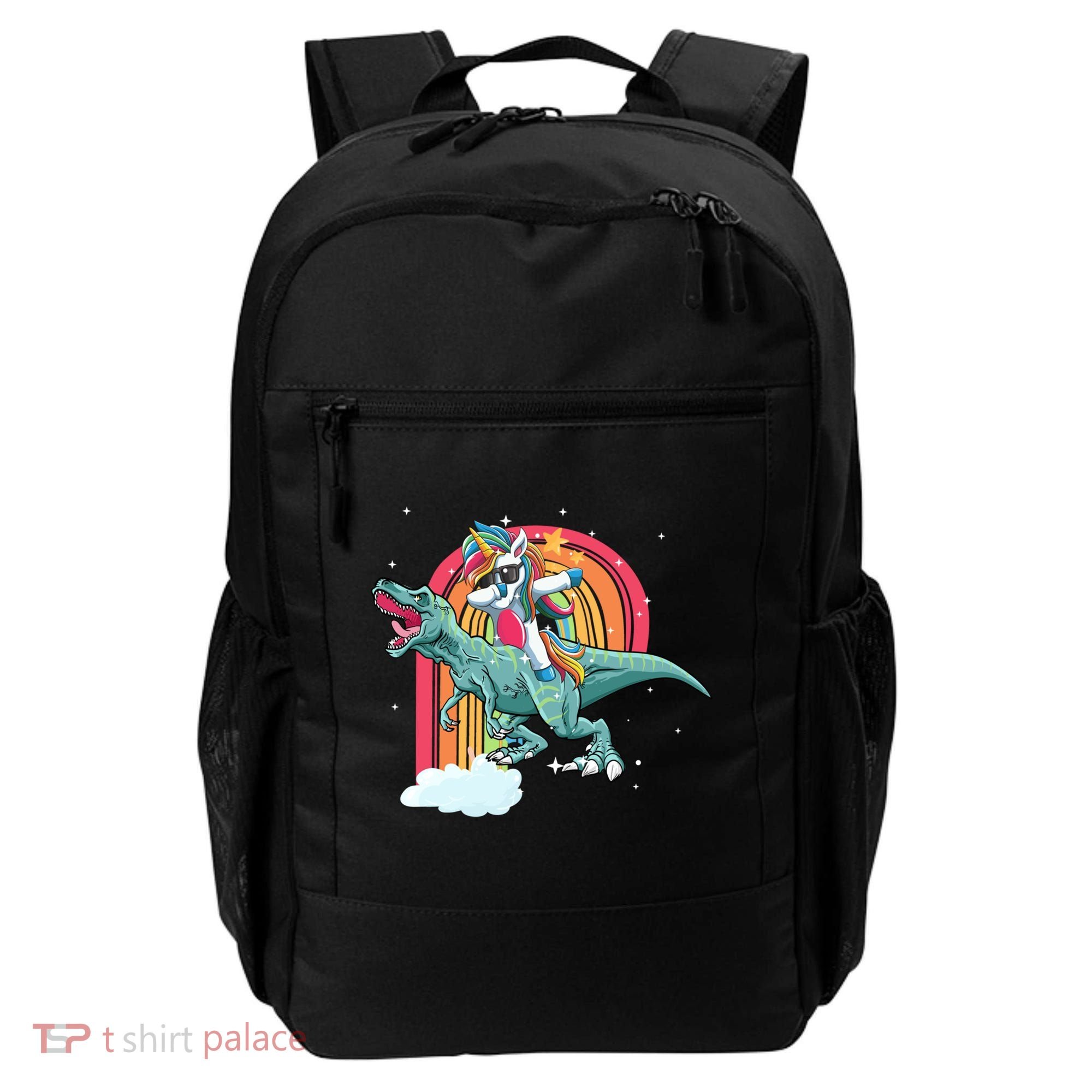 Unicorn Riding T Rex Dinosaur Rainbow Cool Gift Backpack