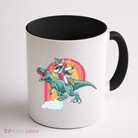 Unicorn Riding T Rex Dinosaur Rainbow Cool Gift Coffee Mug thumb 1