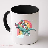 Unicorn Riding T Rex Dinosaur Rainbow Cool Gift Coffee Mug thumb 0