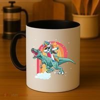 Unicorn Riding T Rex Dinosaur Rainbow Cool Gift Coffee Mug thumb 4