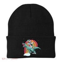 Unicorn Riding T Rex Dinosaur Rainbow Cool Gift Beanie thumb 0