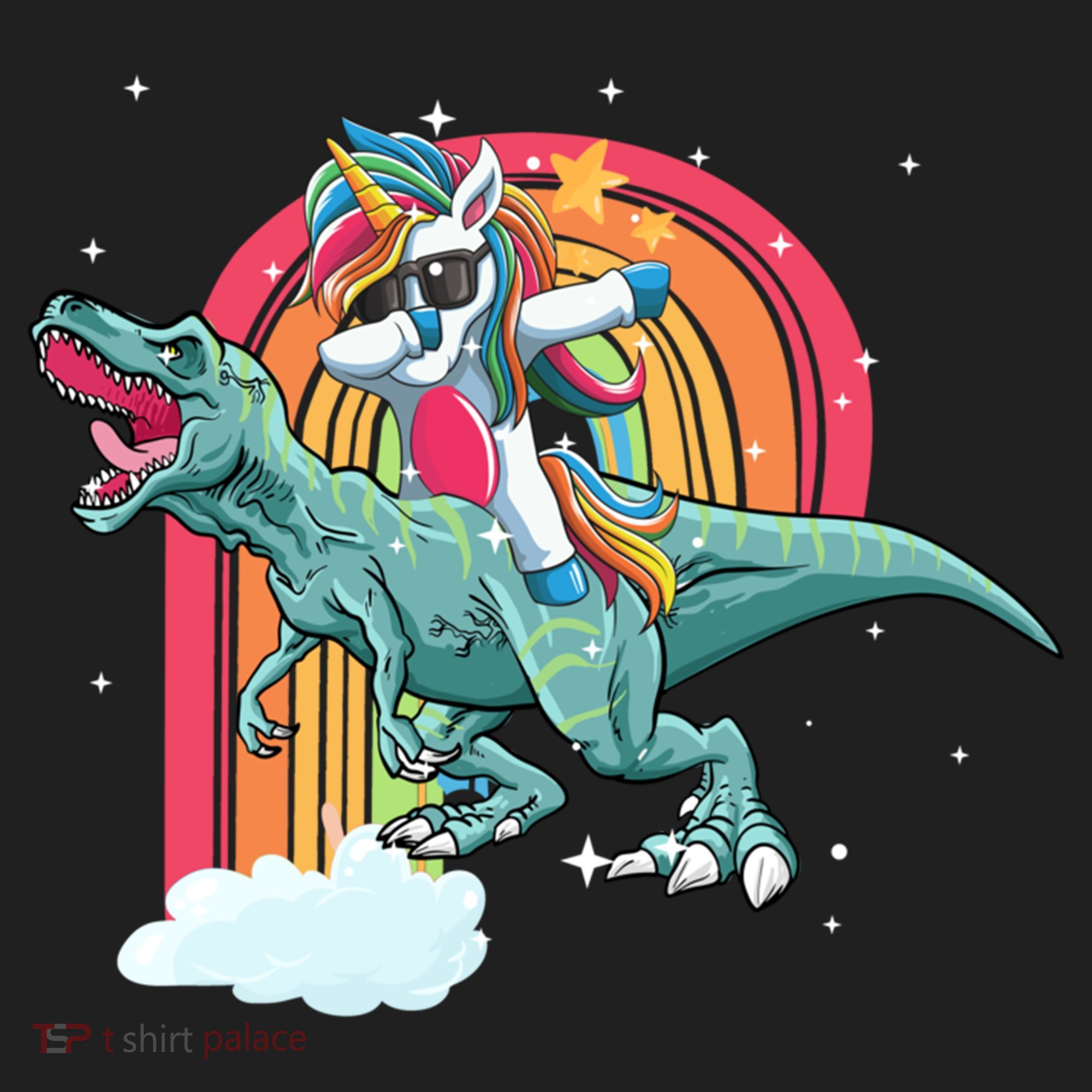 Unicorn Riding T Rex Dinosaur Rainbow Cool Gift Beanie