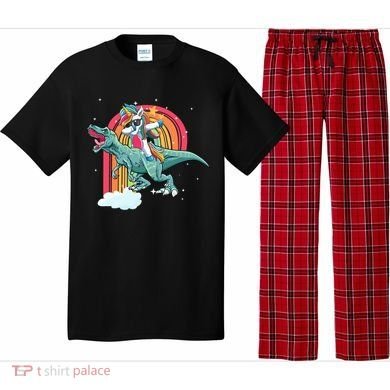 Unicorn Riding T Rex Dinosaur Rainbow Cool Gift Pajama Set