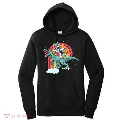 Unicorn Riding T Rex Dinosaur Rainbow Cool Gift Women's Hoodie