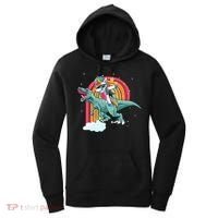 Unicorn Riding T Rex Dinosaur Rainbow Cool Gift Women's Hoodie thumb 0