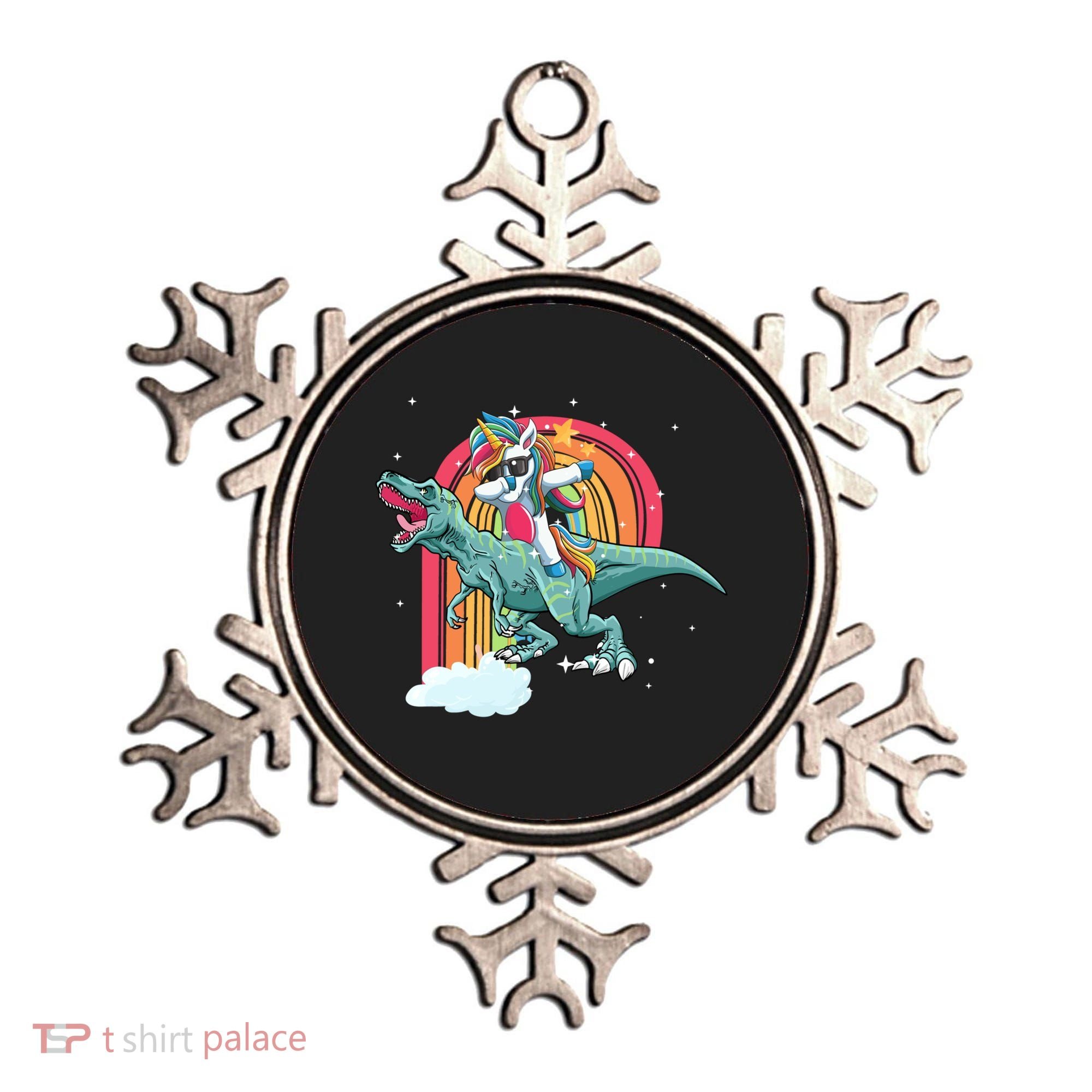 Unicorn Riding T Rex Dinosaur Rainbow Cool Gift Ornament