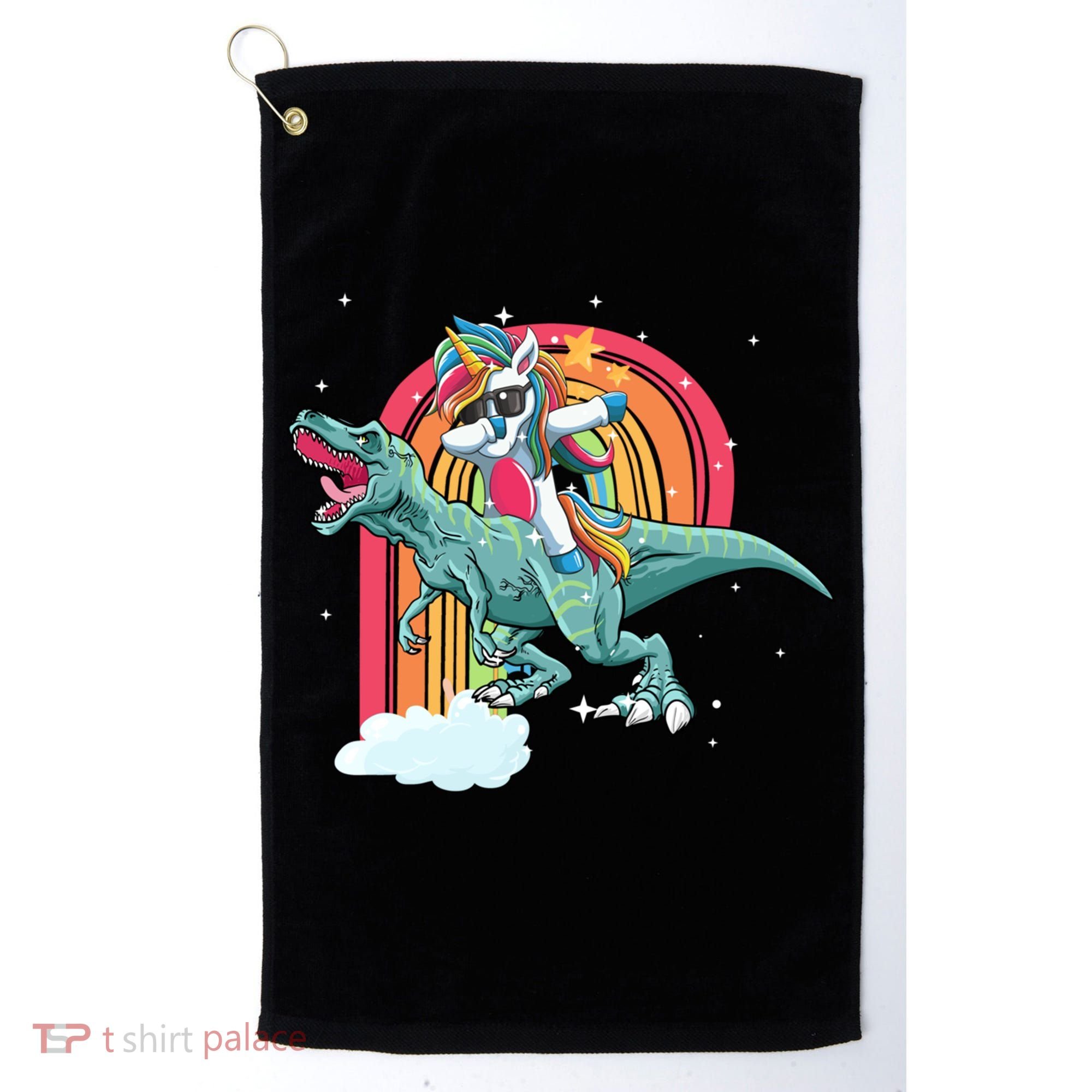 Unicorn Riding T Rex Dinosaur Rainbow Cool Gift Golf Towel