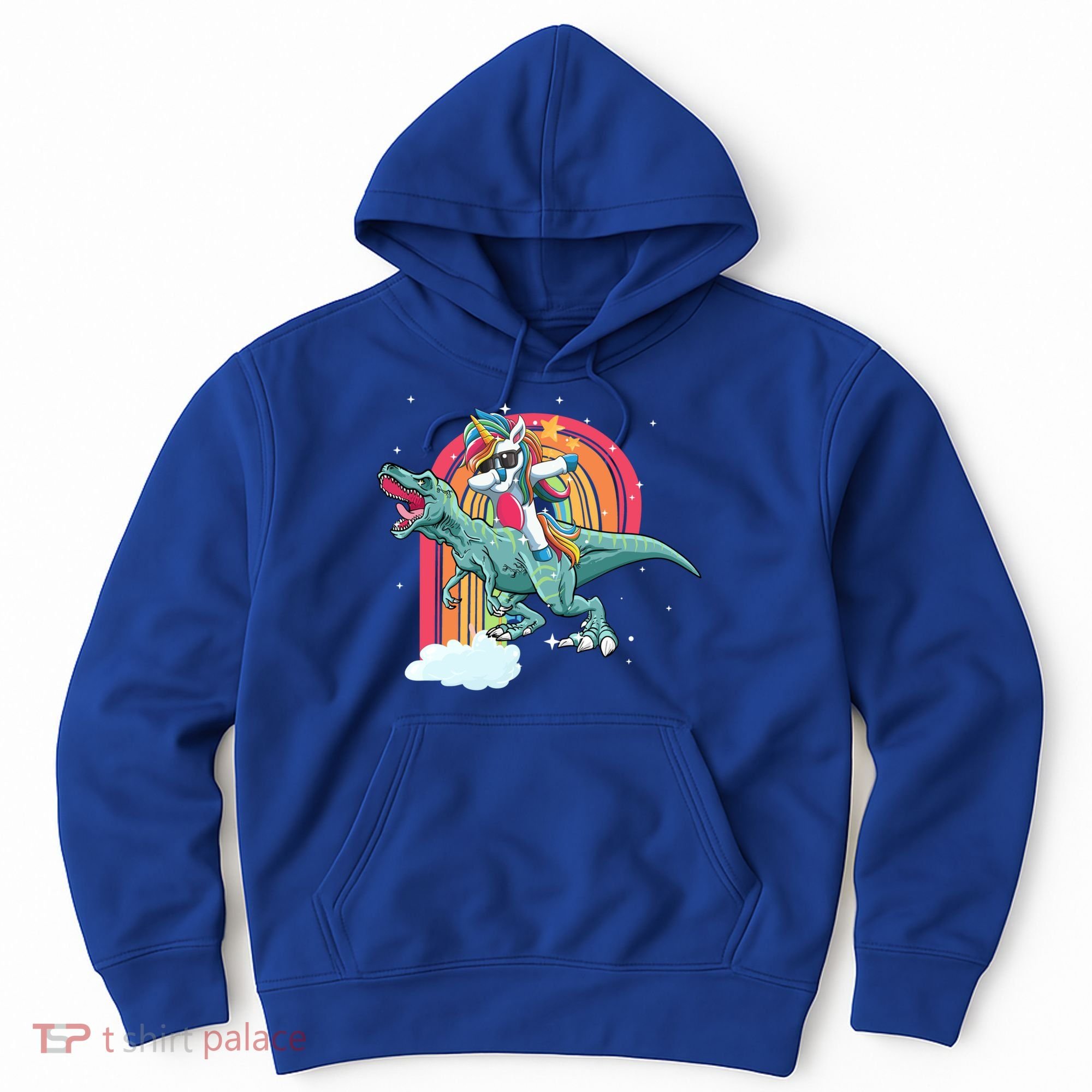 Unicorn Riding T Rex Dinosaur Rainbow Cool Gift Hoodie