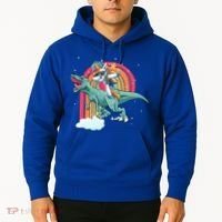 Unicorn Riding T Rex Dinosaur Rainbow Cool Gift Hoodie thumb 2