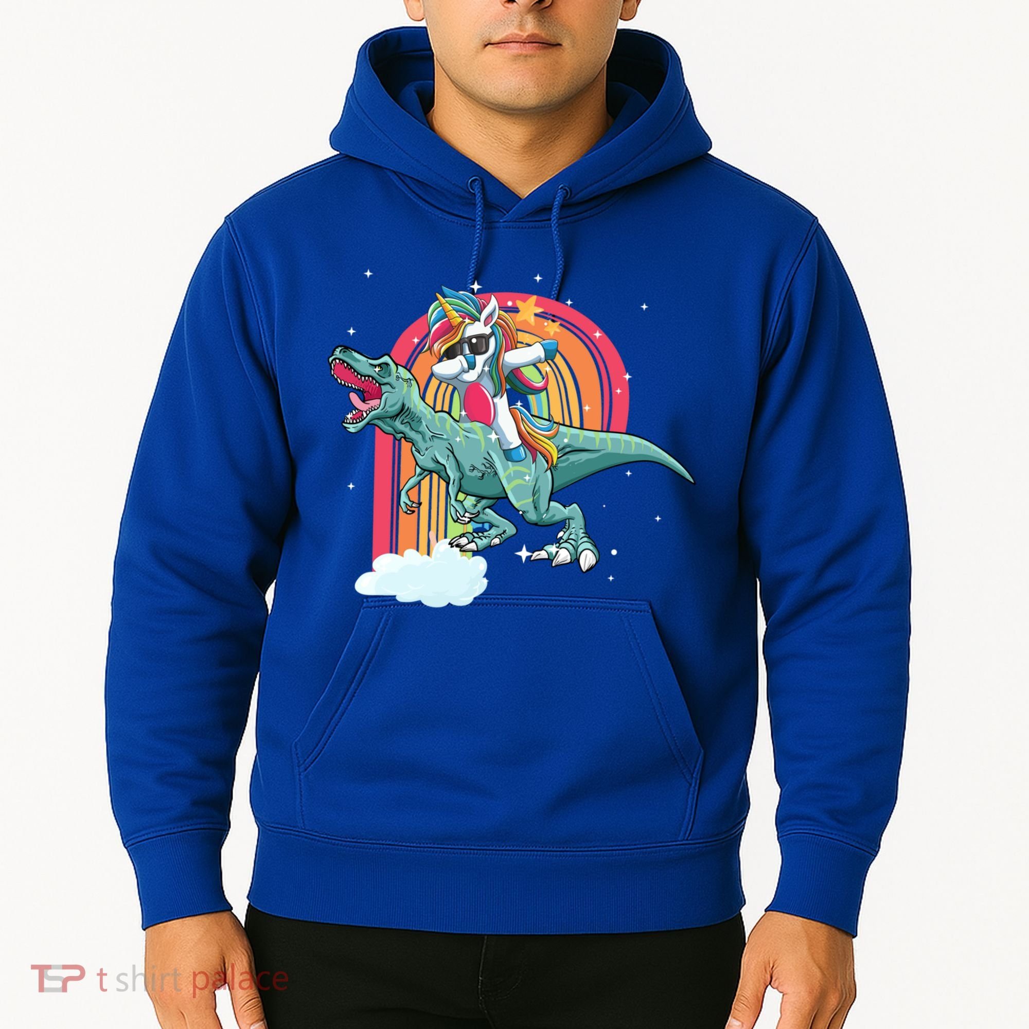 Unicorn Riding T Rex Dinosaur Rainbow Cool Gift Hoodie