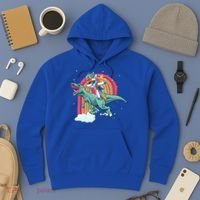Unicorn Riding T Rex Dinosaur Rainbow Cool Gift Hoodie thumb 3