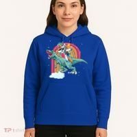 Unicorn Riding T Rex Dinosaur Rainbow Cool Gift Hoodie thumb 5
