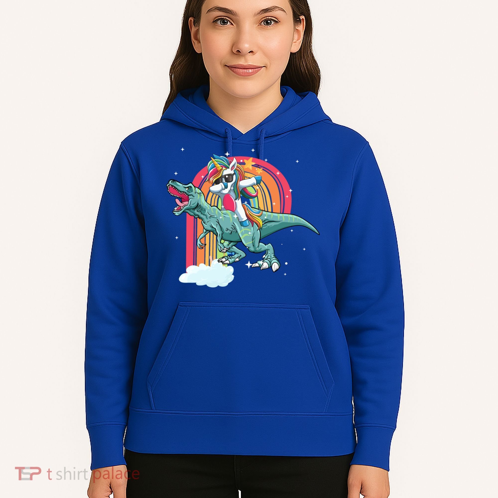 Unicorn Riding T Rex Dinosaur Rainbow Cool Gift Hoodie