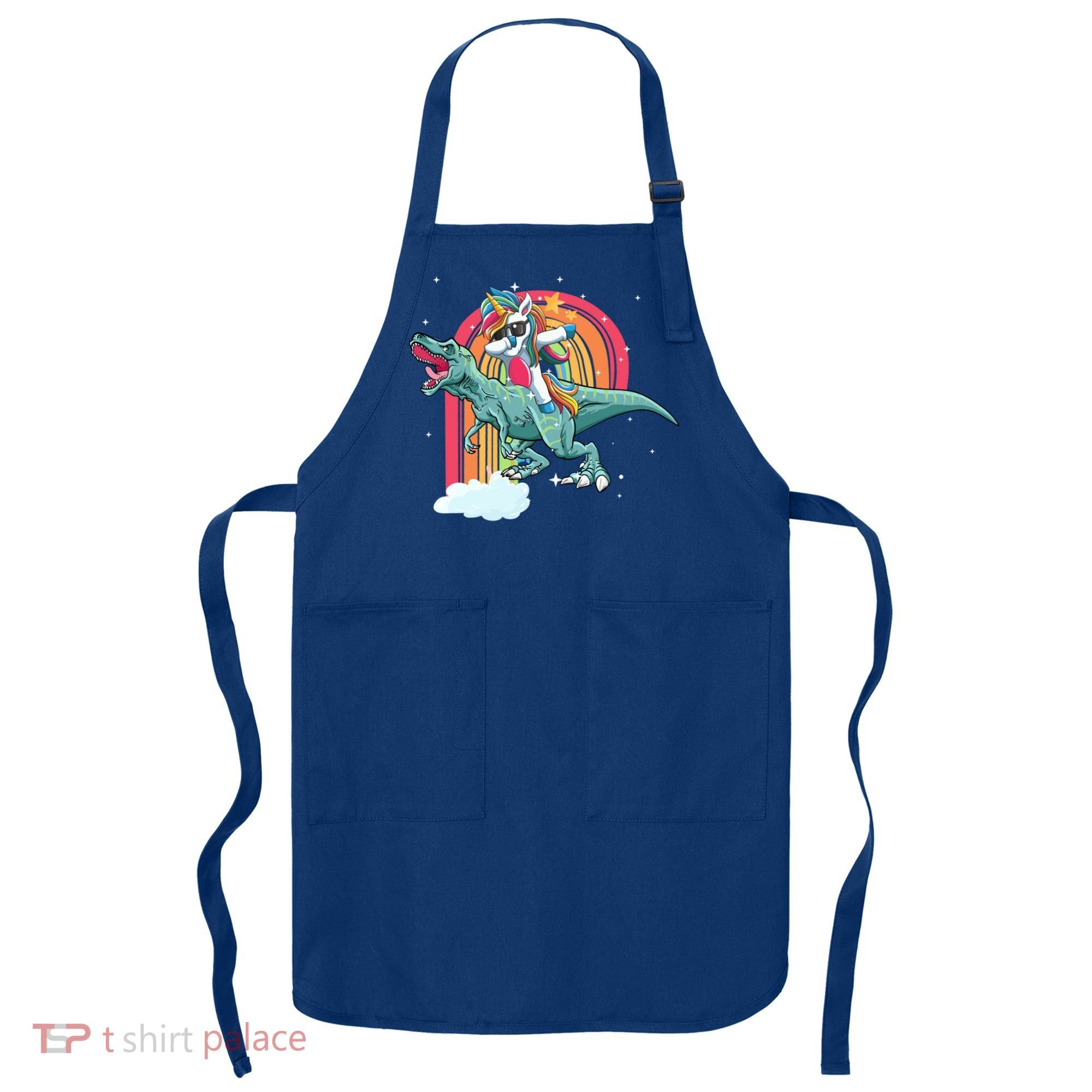 Unicorn Riding T Rex Dinosaur Rainbow Cool Gift Apron
