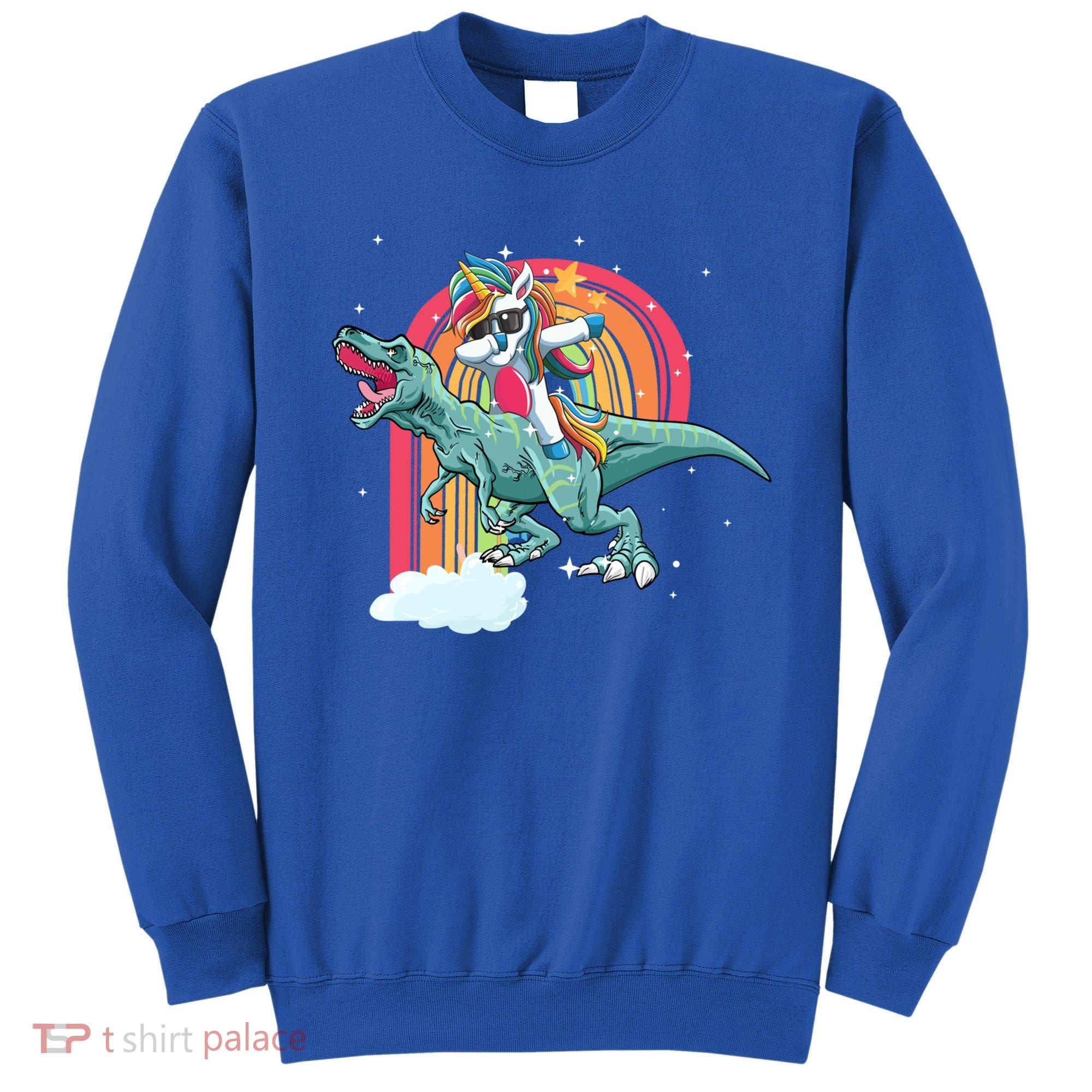 Unicorn Riding T Rex Dinosaur Rainbow Cool Gift Sweatshirt